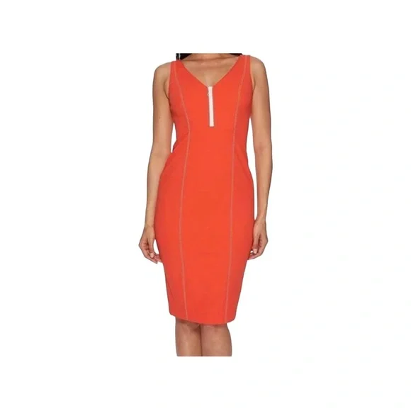 donna morgan orange dress DONNA MORGAN Petites Women US 6P Linen Blend Embellished Sleeveless Shift Dress